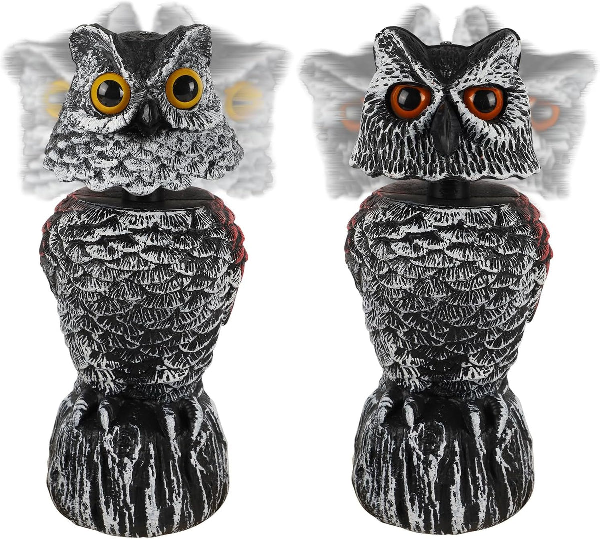 Hausse 2 Pack Fake Owl Decoy Bird Scarecrow Sculpture, 11.2 inch Wagging Head Plastic Owl Scare