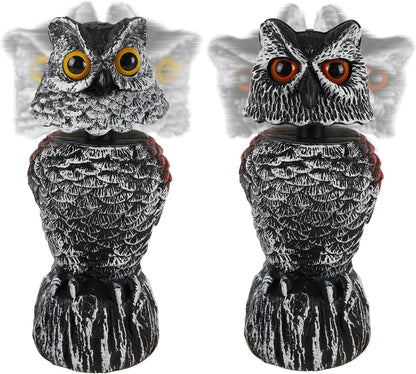 Hausse 2 Pack Fake Owl Decoy Bird Scarecrow Sculpture, 11.2 inch Wagging Head Plastic Owl Scare