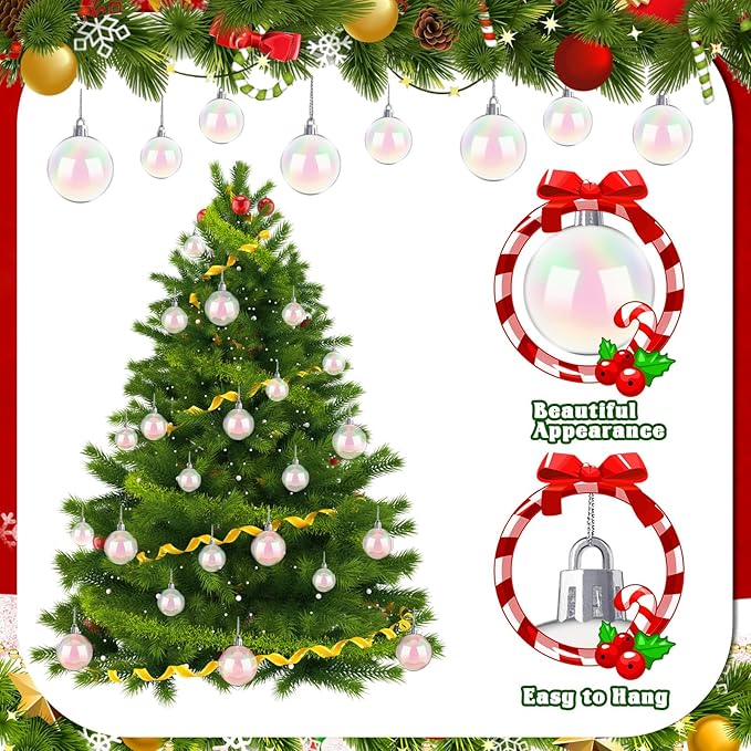 50 PCS Christmas Iridescent Ornaments,Clear Plastic Bubbles Hanging Filled Ornaments,Christmas DIY