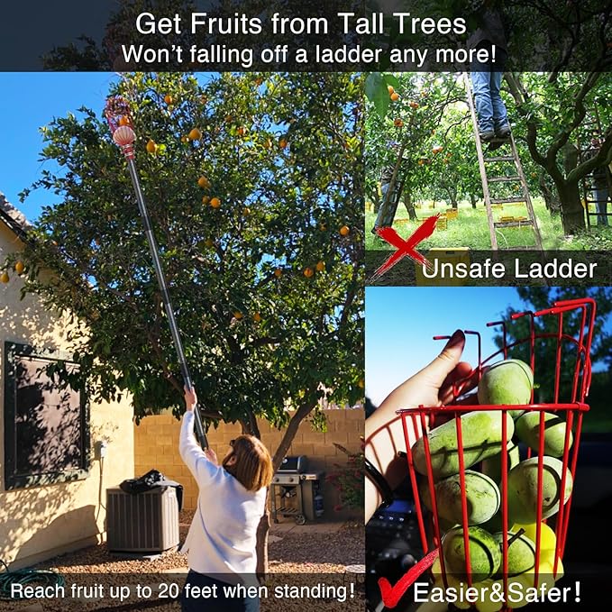 DonSail Fruit Picker Pole Tool with Basket Telescoping - Adjustable Mango Picker 35-120 inch Long