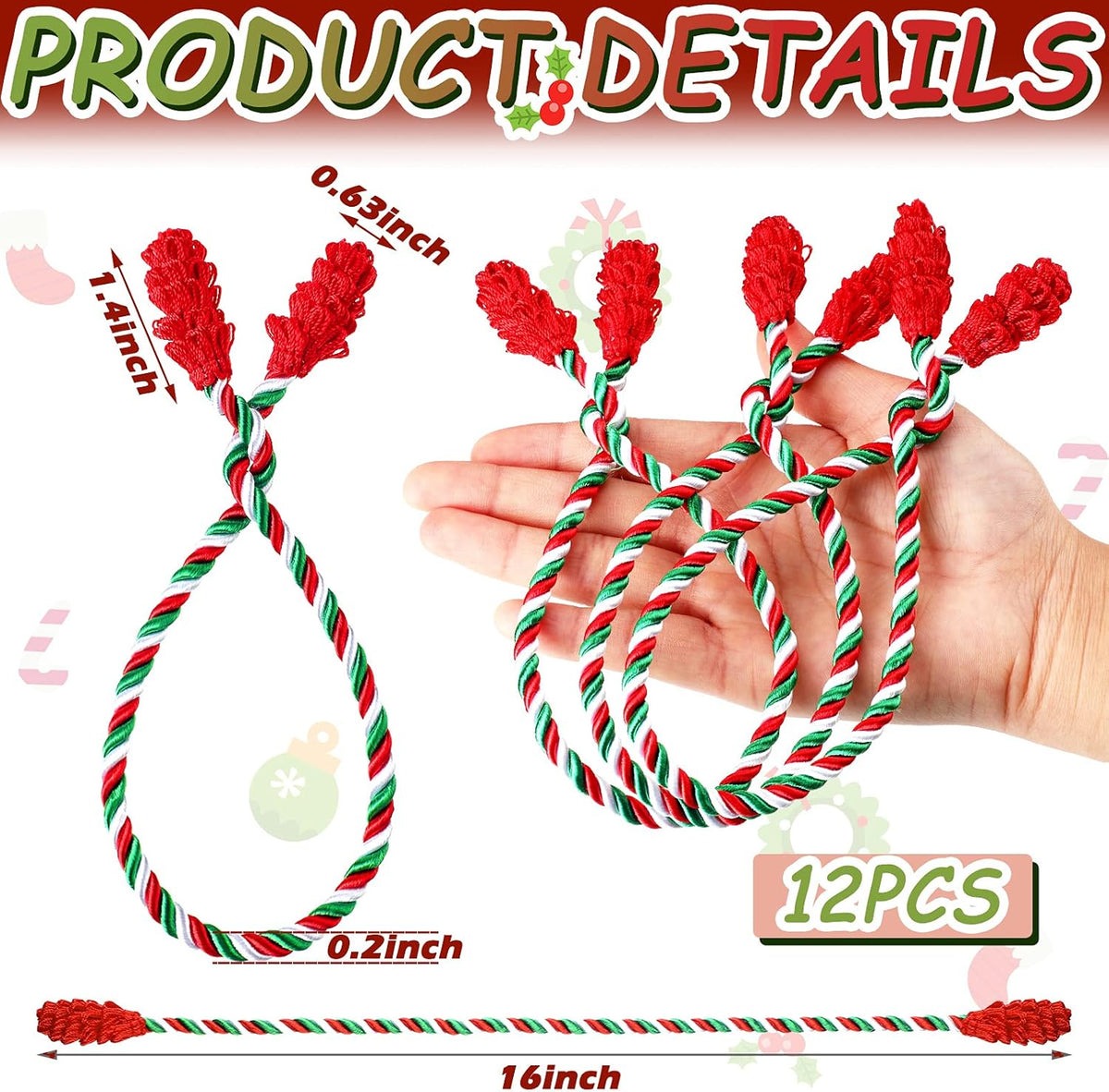 Shappy 12 Pieces Christmas Garland Banister Ties Christmas Decorative Reusable and Flexible Twist