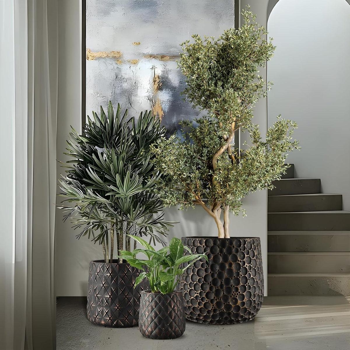 Craft flowerpots 18"+13"+9" Dia Round Concrete Planter Set of 3 Large Outdoor/Indoor Planter Pots