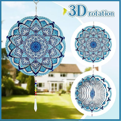 Wind Spinners Outdoor with Crystal Tail, Marzovitra Stainless Steel 3D Kinetic 10 Inch Garden Decor