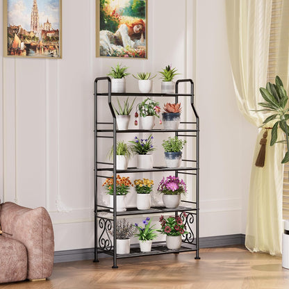 GIOTORENT Plant Stand Outdoor Indoor 5 Tier Metal Waterproof - 53.2" Plant Shelf for Patio