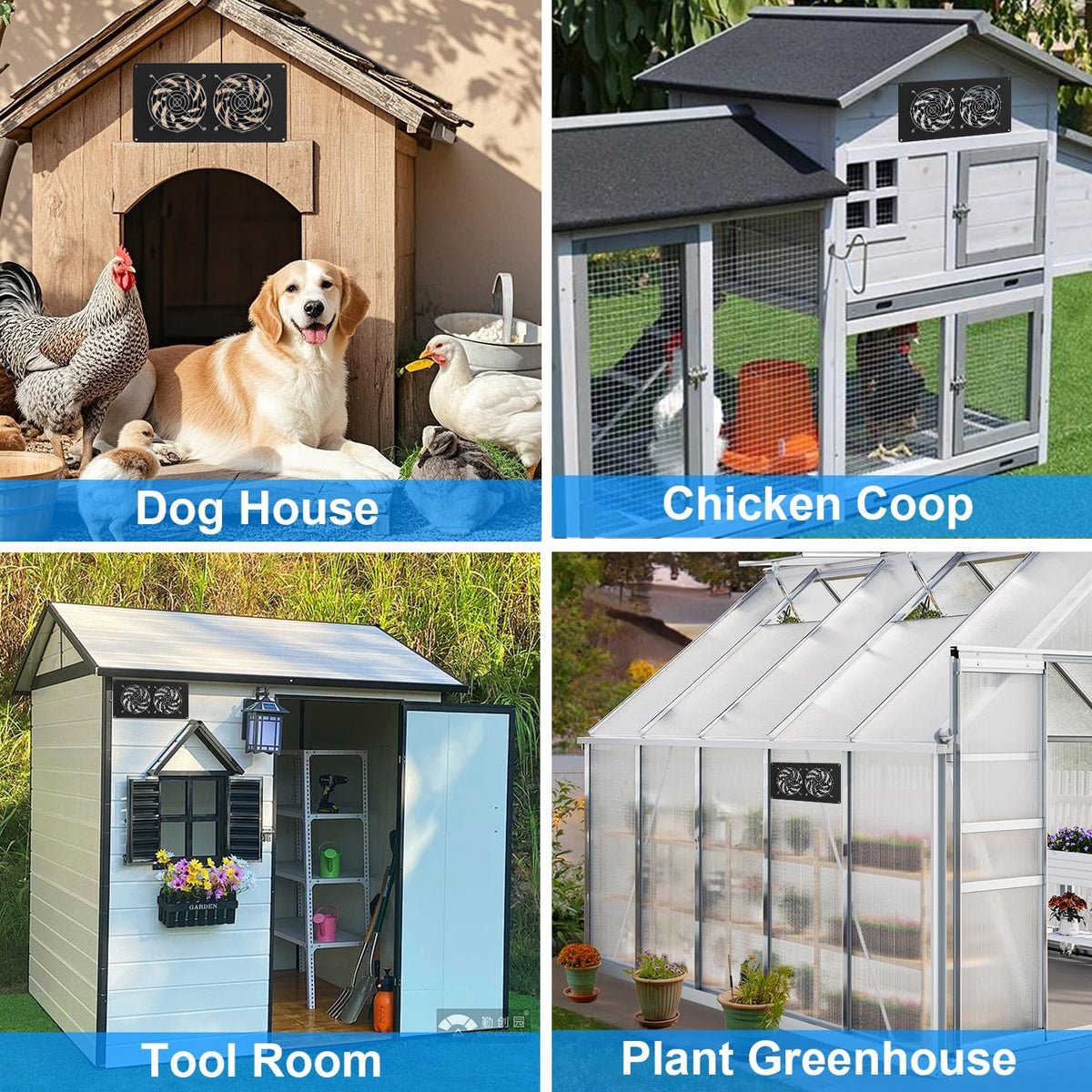 25W Solar Powered Exhaust Fan, Ultra Durable Dual Mental Shell Ventilation for Chicken Coops, Pet