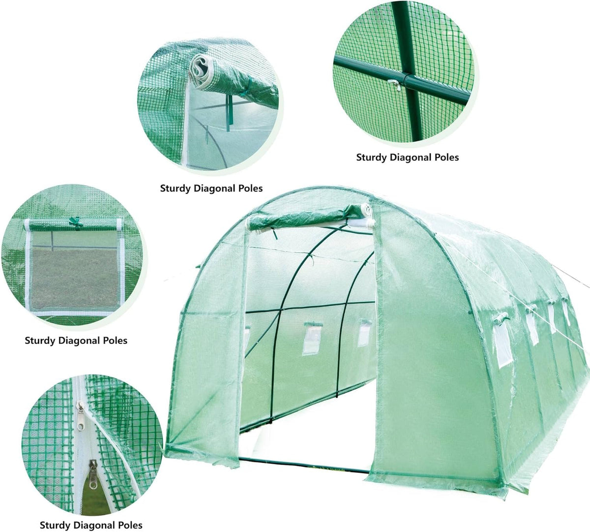 12x7x7 FT Greenhouse, Outdoor Walk-in GreenHouses with Screen Windows and Dual Zippered Door