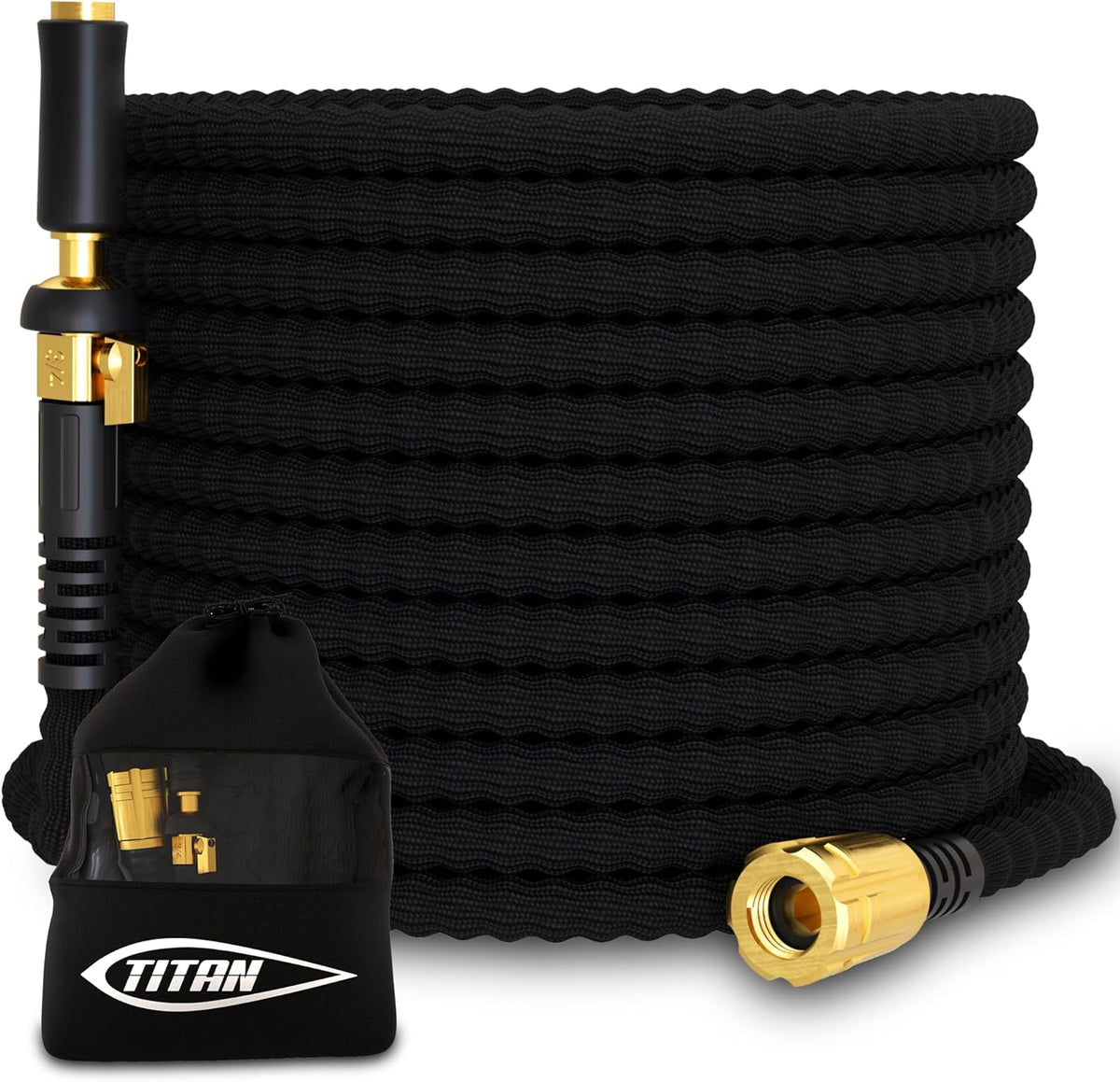 TITAN Flexible Garden Hose 15FT – Ultra Lightweight, Heavy Duty Water Hose with Brass Fittings &