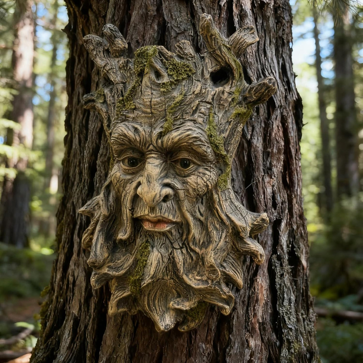 Moss Tree Face Sculpture, Funny Moss Cap Old Man Tree Hugger Statue, Indoor & Outdoor Creative
