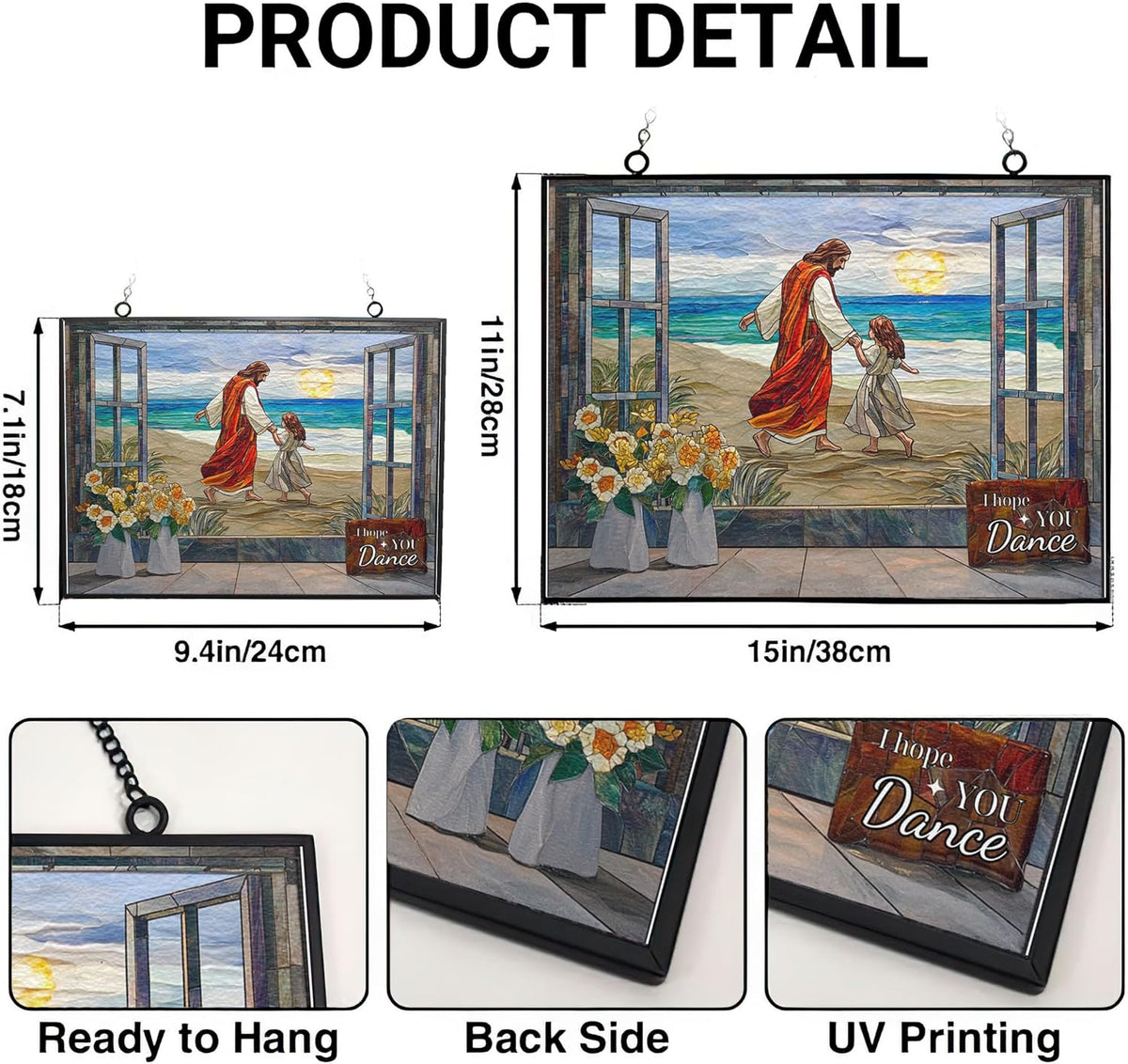 Rectangle I Hope You Dance Christian Stained Glass Sun Catcher, Wall Hanging Colored Decor Room