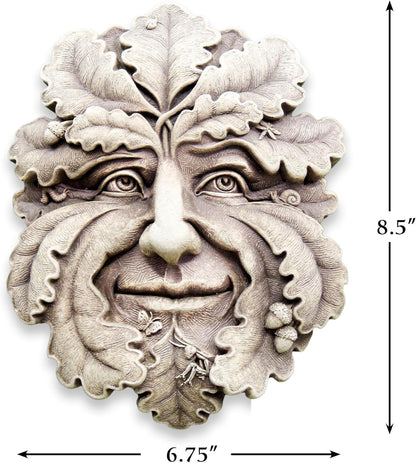 Carruth Studio, Green Man Wall Plaque Figurine, Original Sculpture Handcrafted in Stone, Artisan