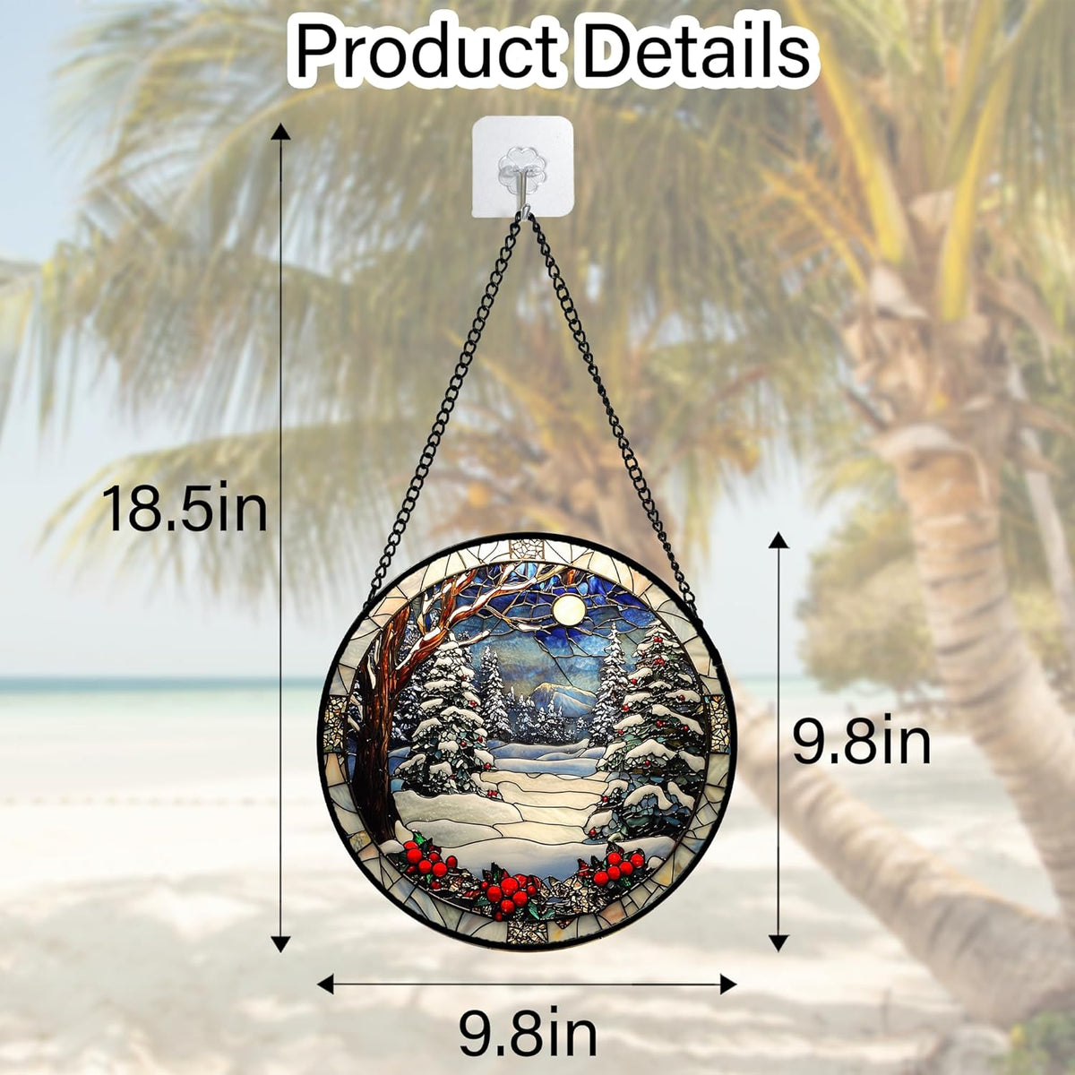 Stained Glass Window Hanging Christmas Tree Winter Snow Night Scenery 9.8" - Suncatcher Door Garden