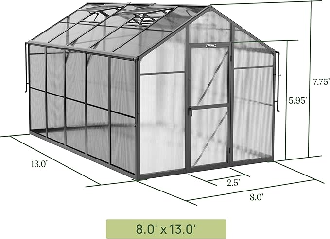 Vego Garden Junior Victorian Greenhouse 8ft – Durable Aluminum Frame with Polycarbonate Panels