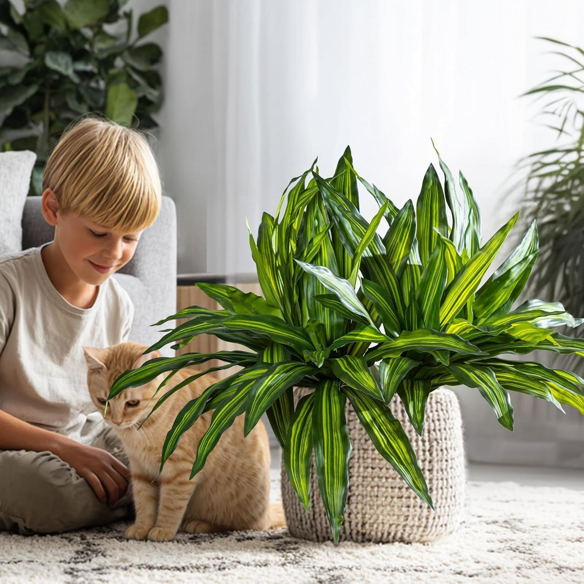 4 Pcs Artificial Greenery Stems Dracaena Faux Branches Artificial Plants Realistic Fake Dracaena