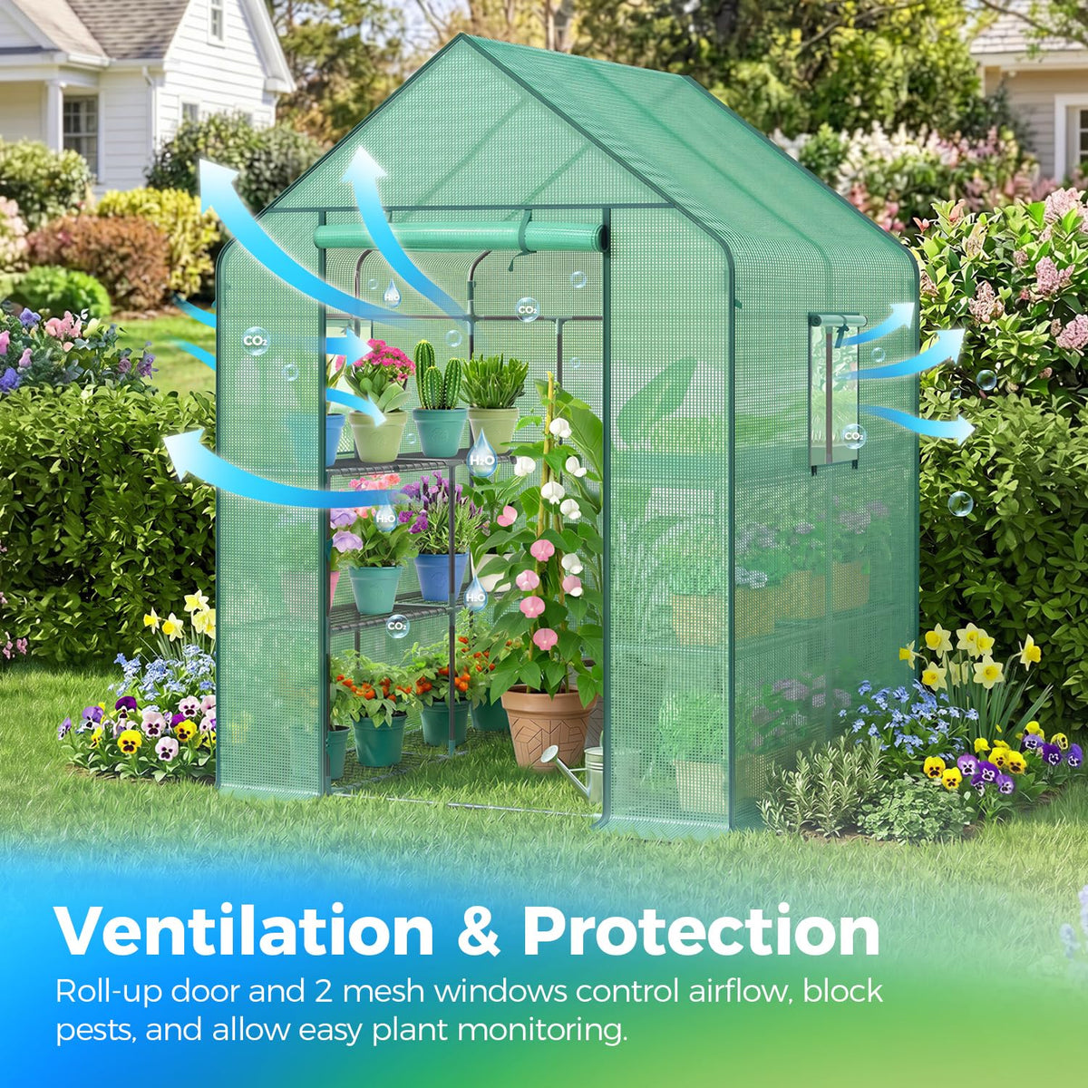 Ohuhu Greenhouse for Outdoors with Screen Windows, 57 x 57 x 76'' Walk in Plant Greenhouses Heavy