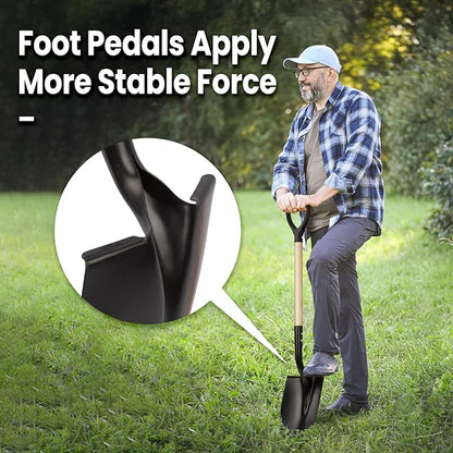 Shovel for Digging,Round Shovel, Garden Tool with D-Handle, 41 Inches in Overall Length, Wooden