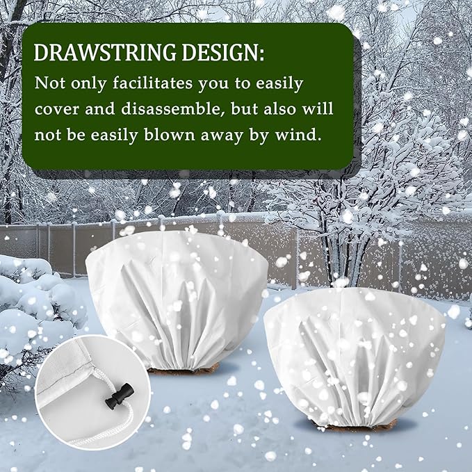 8 Pcs Plant Covers Frost Protection Bag 39.3" x 19.6" Winter Reusable Plants Jacket with Drawstring