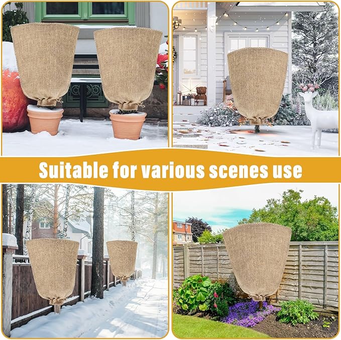 Riare 2 Packs 32 × 40 Inch Burlap Winter Plant Cover Bags with Drawstring- Reusable Large Burlap