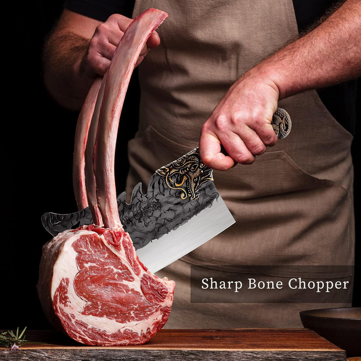 ROCOCO Cleaver Knife Meat Cutting Heavy Duty Bone Butcher Chopper Large Hand Forged Chinese Dragon