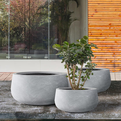 Kante 19.6",15.7",11.8" Dia Round Concrete Planters Set of 3, Cement Plant Pots with Drainage Hole