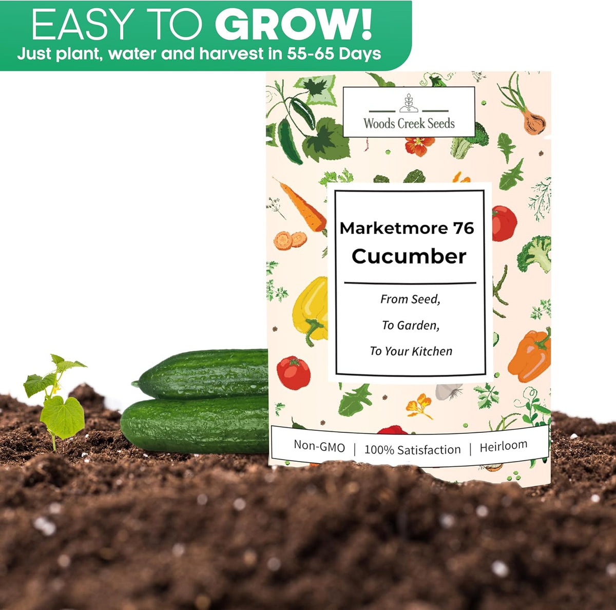 Marketmore 76 Cucumber Seeds for Planting - Heirloom Cucumber Seed Pack - Non-GMO, Crisp Texture