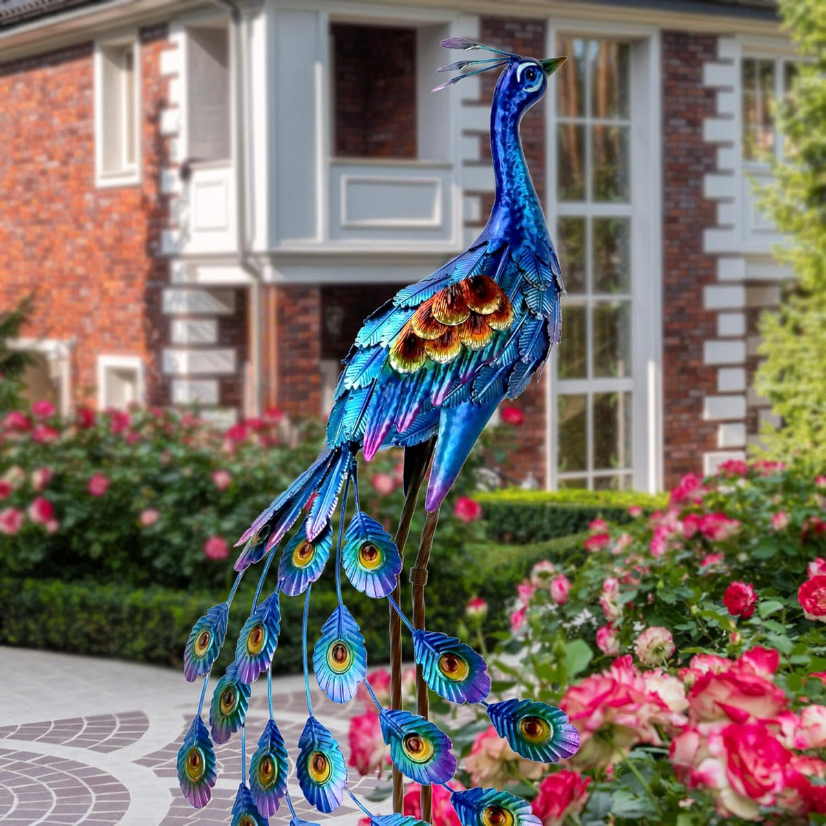 Kircust Peacock Garden Statue and Sculpture, Metal Peacock Yard Art Decor, Standing Bird Outdoor