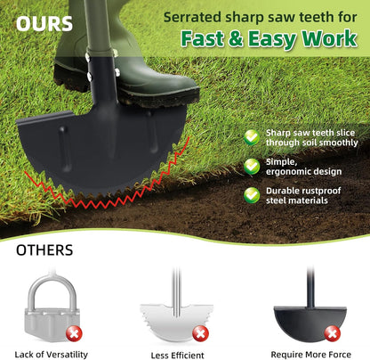 Half Moon Edger Lawn Tool - Heavy Duty Saw Tooth Manual Edgers with Sharp Blade & Wide Footplate