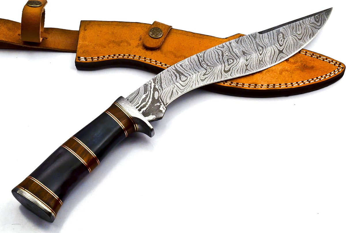Nooraki - 15-inch | Handmade Damascus Steel Heavy Duty Kukri Knife Sharp Blade, With Leather Sheath
