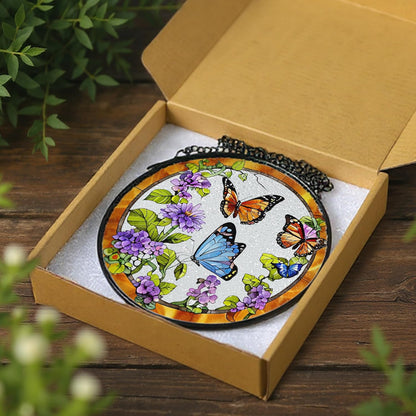 Stained Glass Window Hanging, 8 Inch Sun Catchers Indoor Window, Butterfly Suncatchers for Windows