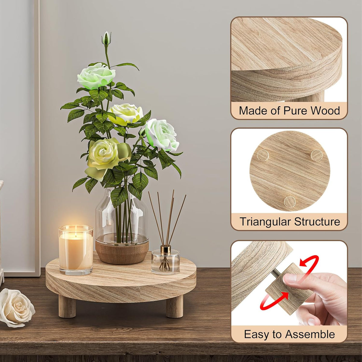 Wood Plant Stand Indoor Outdoor, 12/10/8/6" Round Wood Riser for Decor, Wooden Stool Display Stand