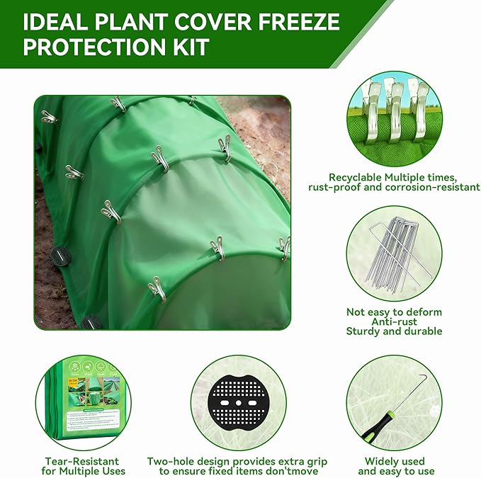 Plant Covers Freeze Protection kit，1.8 oz/yd²-10 ft x 33 ft Thickened Floating Row Cover for
