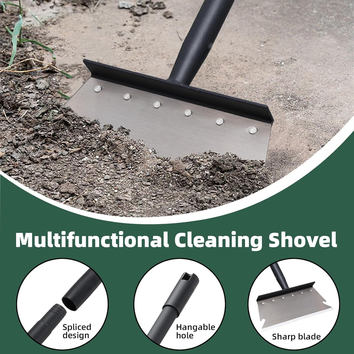 Garden Cleaning Shovel, Snow Shovel, Ice Scraper, 59 Inch Adjustable Handle Heavy Duty Garden
