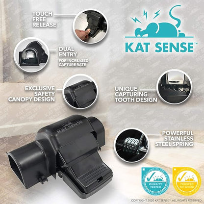 Kat Sense Dual Covered Rat & Chipmunk Traps Set of 2 - Humane Rat Trap Indoor & Outdoor Use