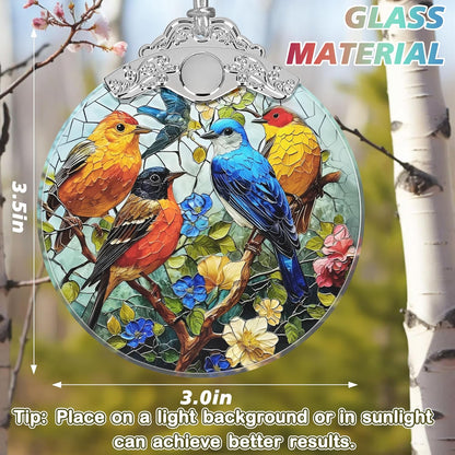 Birds on Branches Stained Glass Orament - Christmas Ornament - Christmas Decorations for Tree