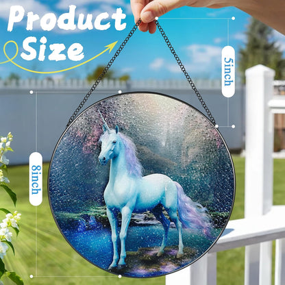 8″ Stained Glass Window Hanging Ornament, Unicorn Stained Glass Suncatcher Ornament, Sun-Catcher
