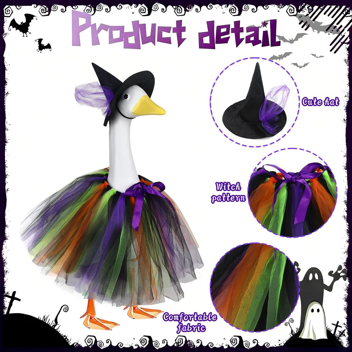 Halloween Witch Porch Goose Outfits Tutu Dress Costume Clothes, for 23" 17" Outdoor Patio Yard Lawn