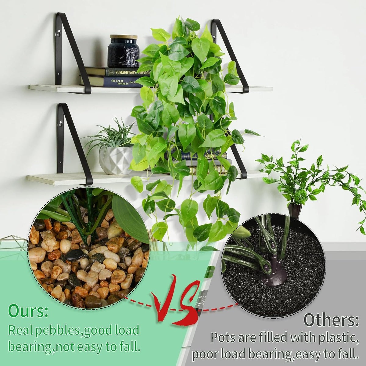 LOYWREE 35.4in Artificial Plants in Black Pot Realistic Fake Hanging Potted Greenery with Faux Ivy