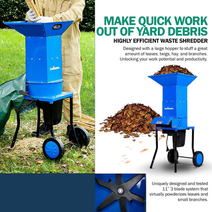 Landworks Electric Leaf Mulcher & Shredder - 15-AMP, 1800W, Steel Construction, 11" Blades, 0.5"
