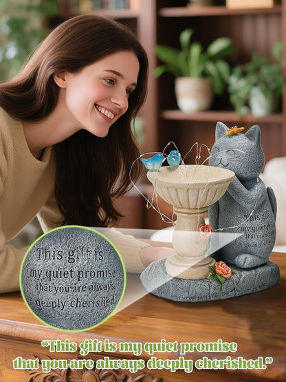 Garden Decor Cat Birdbath Statues, Solar Statues Decor with Butterfly Garden Decor for Home House