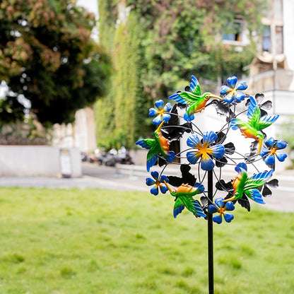 Double Blade Hummingbird Swivel Wind Spinners, Outdoor Garden Spinners 38inch Garden Stakes Decor
