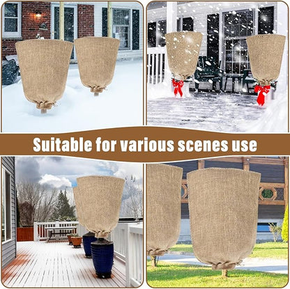 Riare 2 Packs 40 × 47 Inch Burlap Winter Plant Cover Bags with Drawstring- Reusable Large Burlap