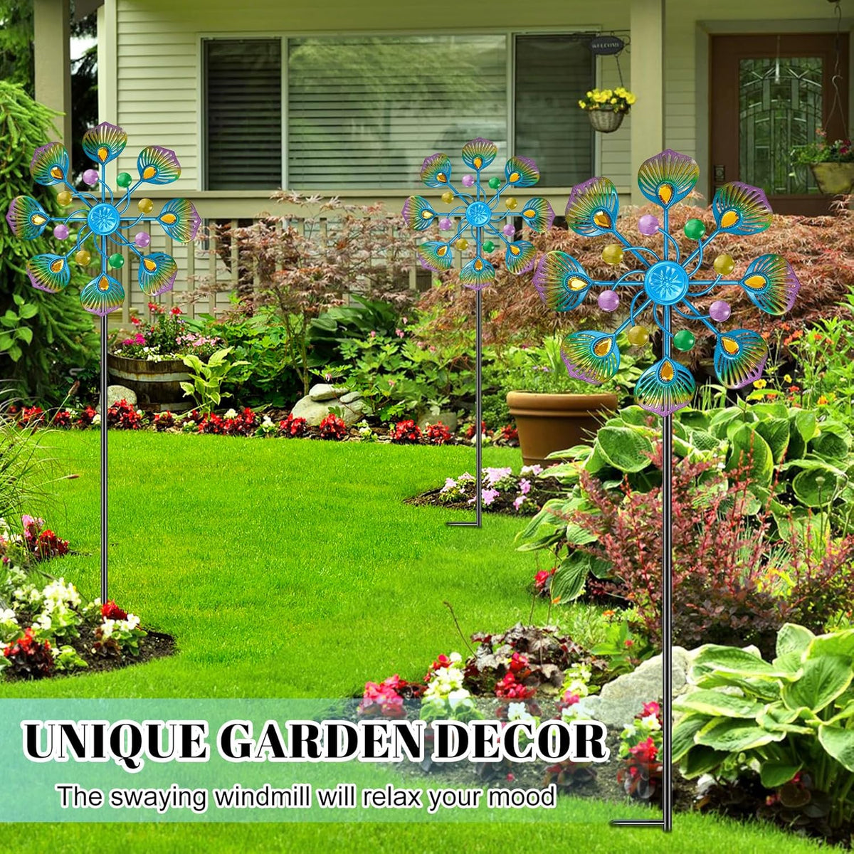Metal Wind Spinner Outdoor, Kinetic Pinwheel Wind Sculpture with Stake, Small Garden Windmill for