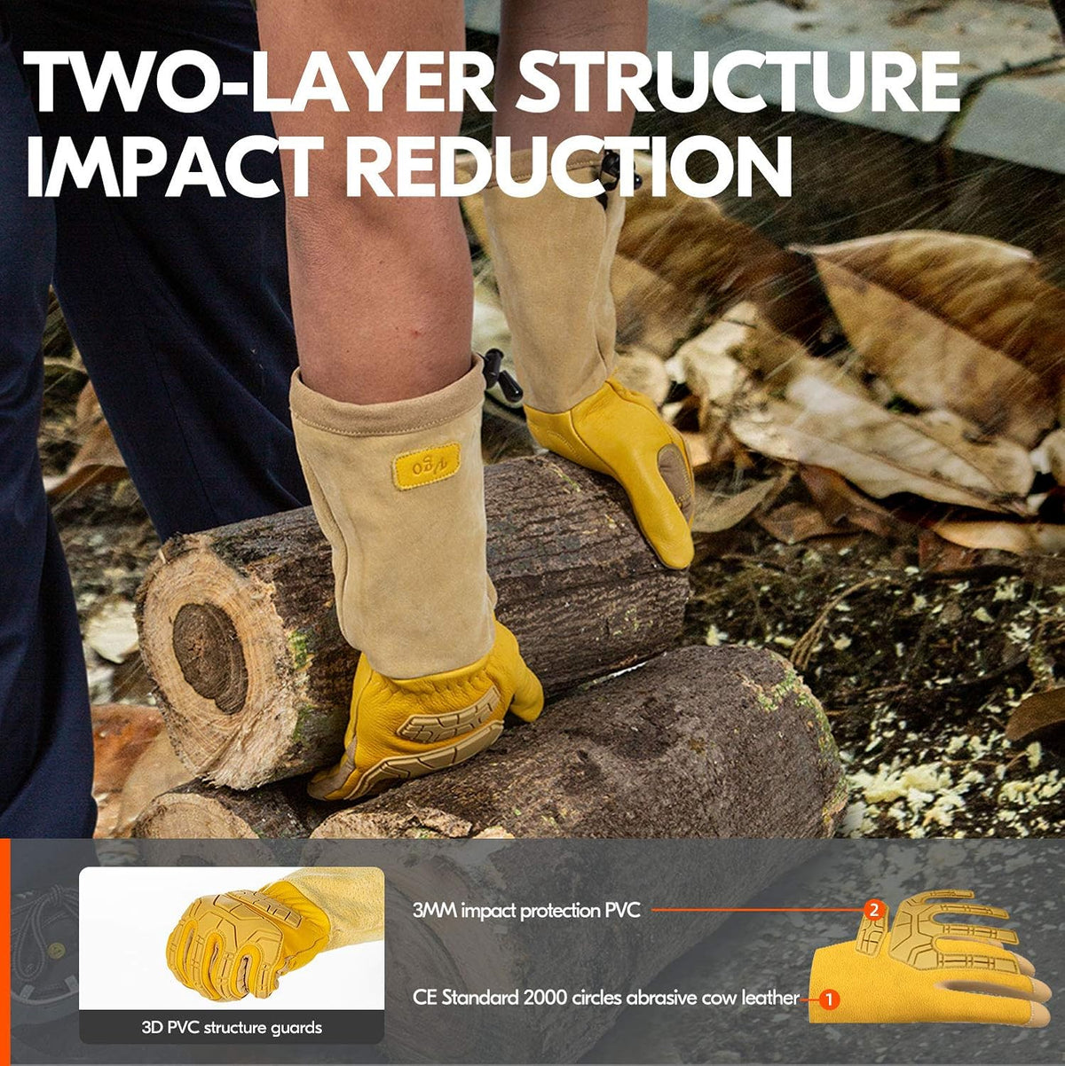 Vgo... Safety Work Gloves Men,Extra-long Cuff Thornproof,Premium Cow Grain Leather,Anti-abrasion