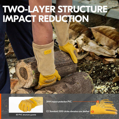 Vgo... Safety Work Gloves Men,Extra-long Cuff Thornproof,Premium Cow Grain Leather,Anti-abrasion