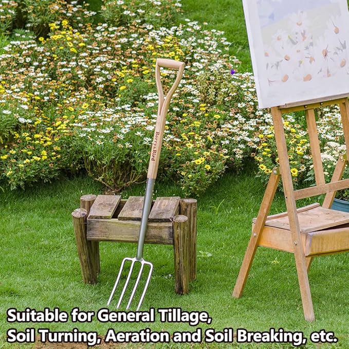 Berry&Bird Garden Digging Fork, 37.4" Stainless Steel Garden Spading Fork with D-Grip Handle