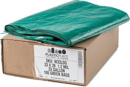 Plasticplace 31-33 Gallon Trash Bags │ 1.2 Mil │ Heavy Duty Garbage Can Liners │ 33" x 39", Green