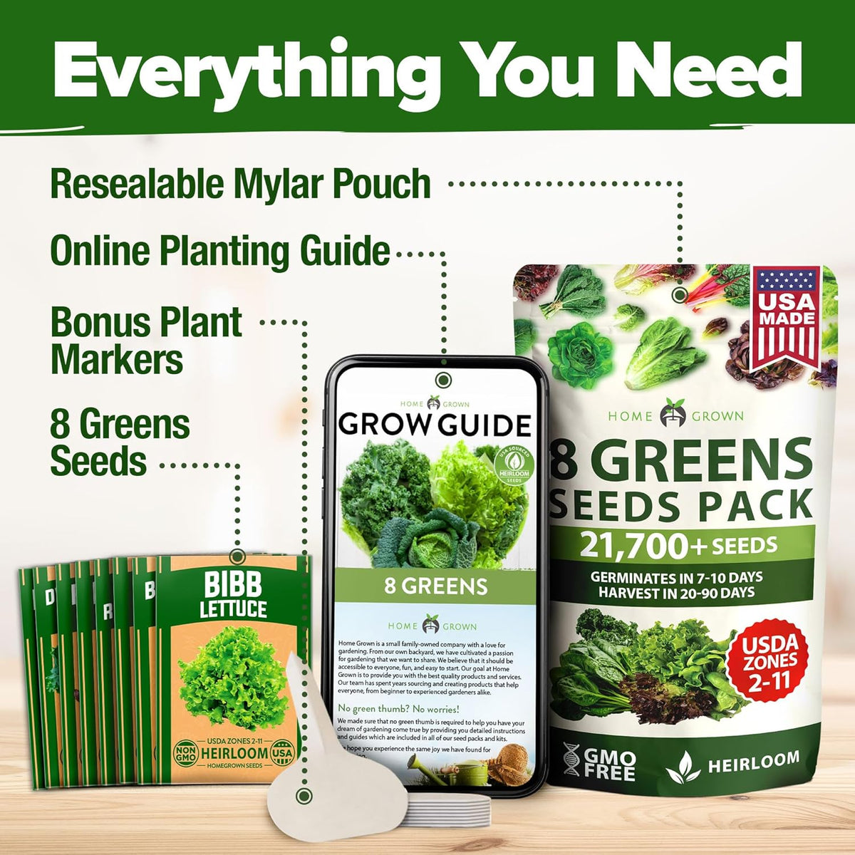 HOME GROWN Lettuce Seeds for Planting - 8 Varieties Non-GMO Heirloom Salad Greens Seeds - 9000+