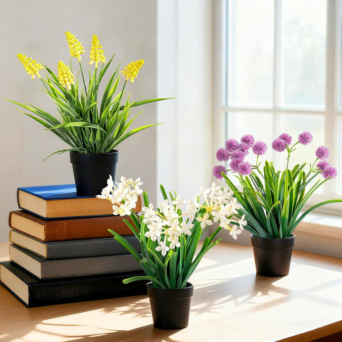 3 Pack Fake Small Plant Artificial Potted Flowers for Home Decor Fake Flower Plant Greenery Mini