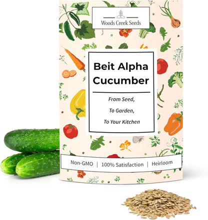Woods Creek Seeds: Beit Alpha Cucumber Seed CMR/MMR for Planting - Over 90 Heirloom Seed Pack