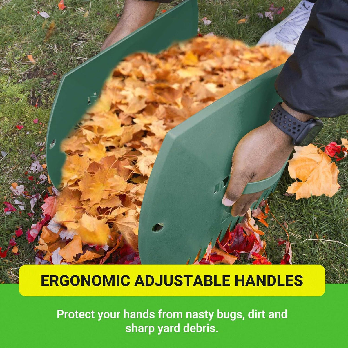 GardenHOME Leaf Scoops Hand Rakes, Large Leaf Grabbers for Yard Work and Garden Use, Clear and