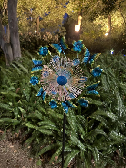 46" Butterfly Flower Solar Wind Spinners for Yard and Garden, Sapphire Kinetic Windmill Wind